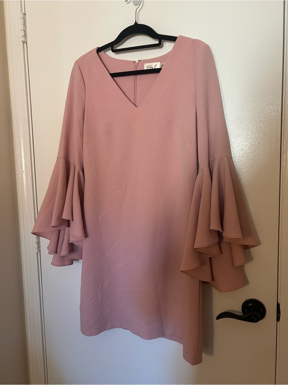 Eliza J Dusty Rose Layered Bell-Sleeve V-Neck Shift Dress
